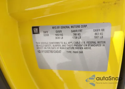 2008 Chevrolet Corvette Z06 Hardtop z USA, uszkodzony, nr VIN 1G1YY26E785124347